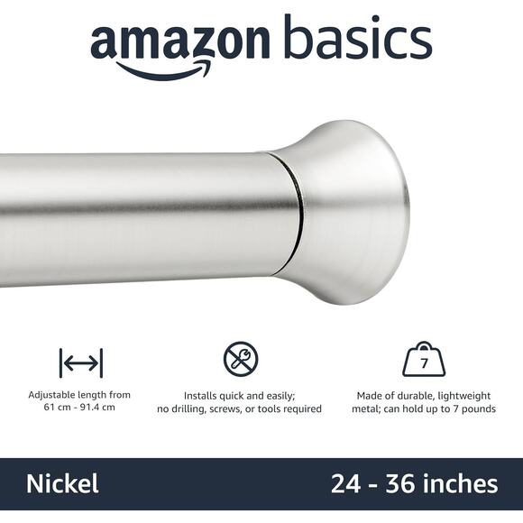 Amazon Basics Curtain Rod 24–36in Nickel Spring Tension Classic Finials - Picture 4 of 5